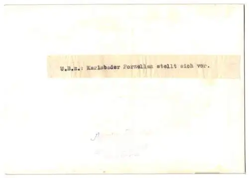9 Fotografien Wilhelm Sturm, Ansicht Karlsbad, Edles Porzellan im Laden präsentiert, Porzellanmaler bei der Arbeit