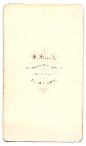 Fotografie F. König, Hamburg, Adolphsplatz 7, Portrait einer Dame in elegantem Kleid