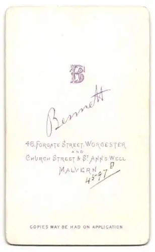 Fotografie F. Bennett, Worcester & Malvern, Forgate Street 46, Kleiner Junge auf kunstvollem Stuhl