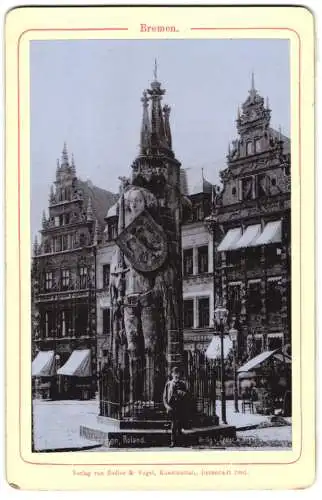 Fotografie Zedler & Vogel, Darmstadt, Ansicht Bremen, Roland -Statue in der Altstadt vor Apotheke