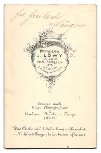 Fotografie J. Löwy, Wien, Sängerin Frl. Freilach im glänzenden Kleid