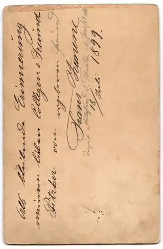 Fotografie unbekannter Fotograf und Ort, Franz Zemew, Dirigent am Wiener Theater i. d. Josefstadt, mit Autograph, 1899