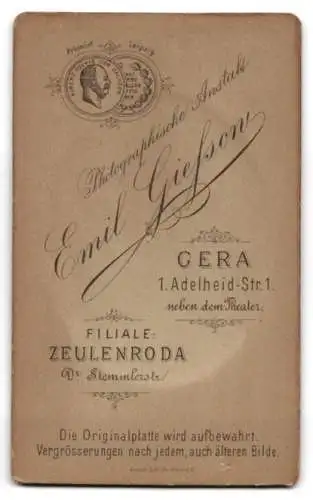 Fotografie Emil Giessow, Gera, Adelheid-Str. 1, Porträt einer Dame