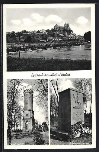 AK Breisach am Rhein / Baden, Teilansicht, Tulla-Turm, Jäger-Denkmal