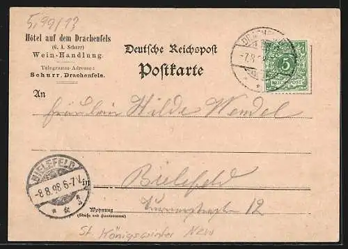 Lithographie Drachenfels, Gasthaus und Ruine, Schloss und Flusspartie