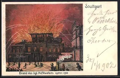 AK Stuttgart, Brand des kgl. Hoftheaters 19. /20.1.1902