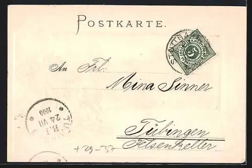 Passepartout-Lithographie Stuttgart, Altes Schloss mit Schlossplatz