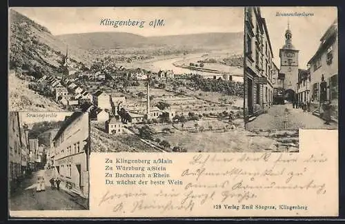 AK Klingenberg a. M., Brunnentorturm, Strassenpartie, Totalansicht