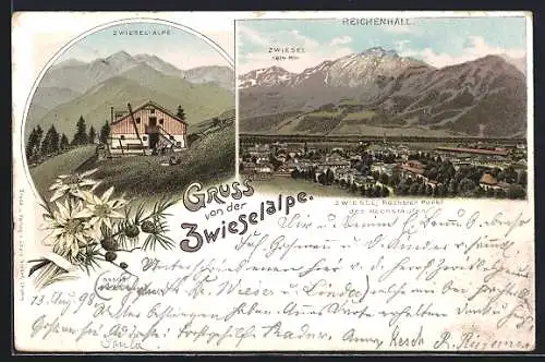 Lithographie Reichenhall, Zwiesel-Alpe, Totalansicht mit Zwiesel