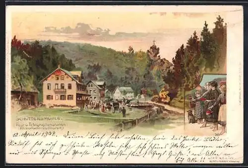 Lithographie Pottenstein, Gasthaus Schüttersmühle im Luftkurort