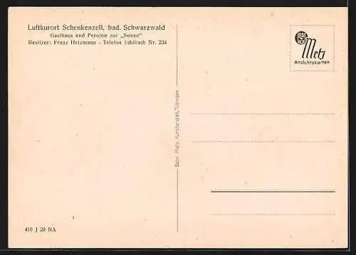AK Schenkenzell /bad. Schwarzwald, Gasthaus und Pension zur Sonne v. Franz Heizmann