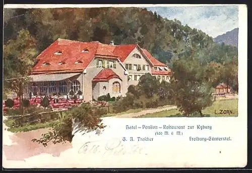 Künstler-AK Ludwig Zorn: Freiburg-Günterstal, Hotel-Pension zur Kyburg v. G. A. Trescher