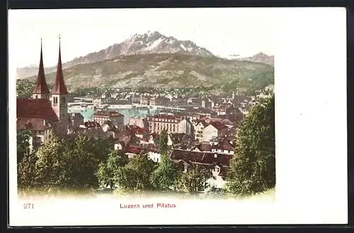 AK Luzern, Blick über die Stadt auf den Pilatus