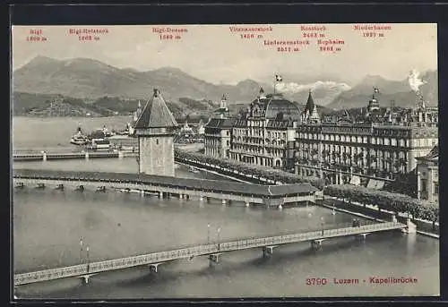 AK Luzern, Blick über die Kapellbrücke auf Rigi und Niederbauen