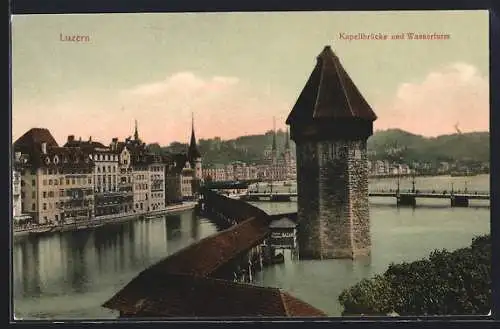 AK Luzern, Kapellbrücke und Wasserturm