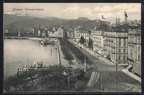 AK Luzern, Schweizerhofquai aus der Vogelschau