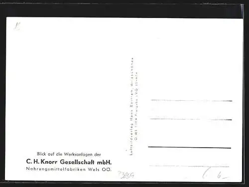AK Wels, Blick auf die Werksanlagen der C. H. Knorr Gesellschaft mbH., Fliegeraufnahme