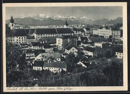 AK Lambach /Ob. Do., Ortsansicht gegen Toten Gebirge