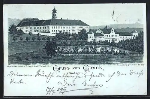 Lithographie Steyr, Benediktinerstift Gleink von der Südseite