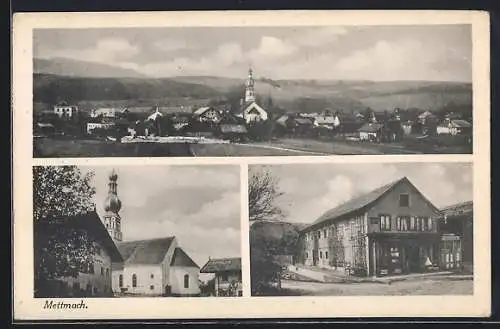 AK Mettmach, Gasthaus, Gesamtansicht, Kirche