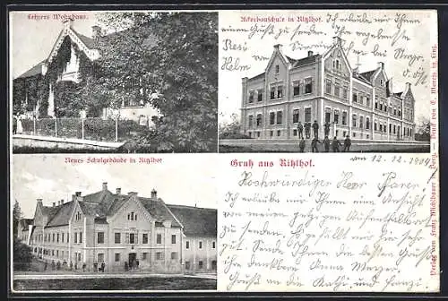 AK Ansfelden, Ritzlhof, Neues Schulgebäude, Ackerbauschule, Lehrers Wohnhaus