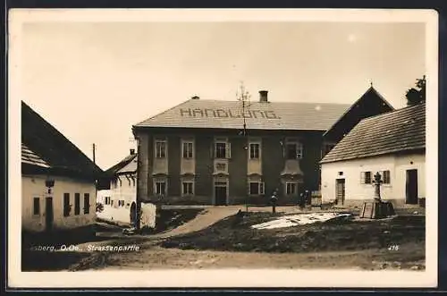 AK Lasberg, Ortspartie mit Handlung F. Auer