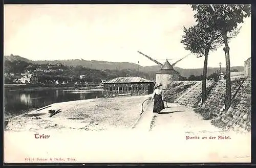 AK Trier, Partie an der Mosel, Uferpromenade