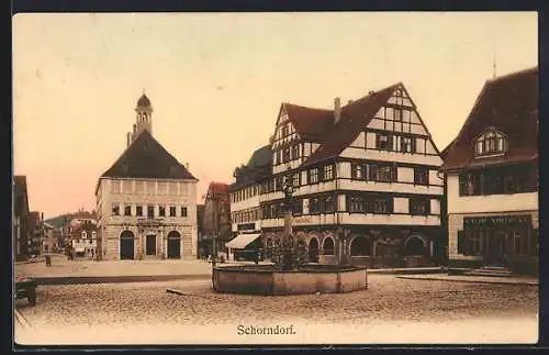 AK Schorndorf / Württ., Marktplatz mit Brunnen, Teilansicht