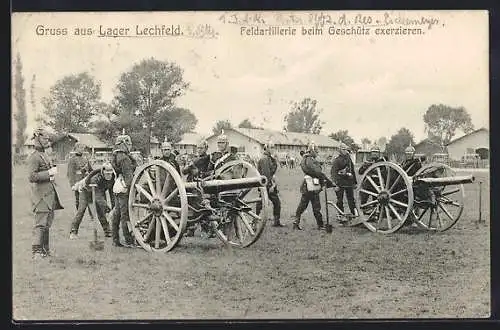 AK Lager Lechfeld, Truppen-Übungsplatz, Soldaten an den Geschützen