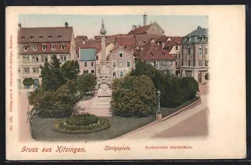 AK Kitzingen, Königsplatz mit Bäckerei und Denkmal