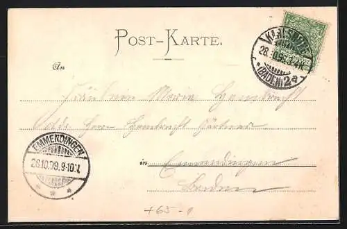 AK Karlsruhe, Der Bahnhof mit der Kriegsstrasse, Leute, Kutschen
