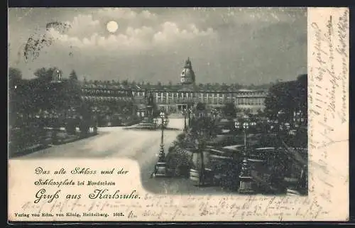 Lithographie Karlsruhe, Schloss mit Schlossplatz