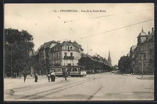 AK Strasbourg, Rue de la Foret-Noire mit Apotheke und Strassenbahn