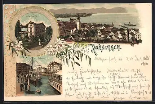 Lithographie Rorschach, Hafen, Villa Seefeld, Ortspanorama