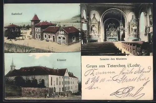 AK Teterchen, Bahnhof, Kloster und Inneres des Klosters