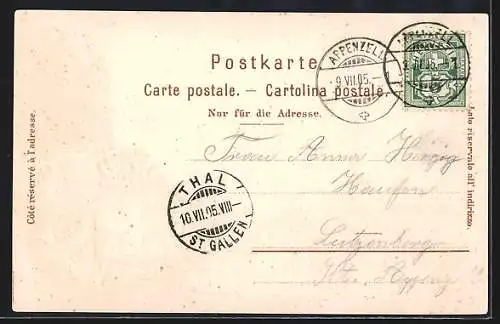 Lithographie Appenzell, Ortsansicht mit Wappen