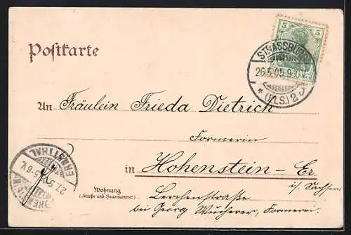 Lithographie Strassburg i. E., Kleberdenkmal und Kleberplatz