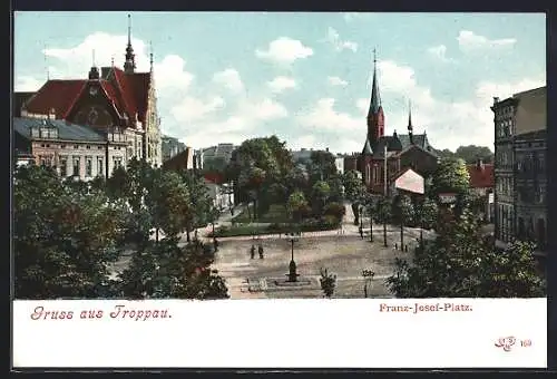 AK Troppau, Franz-Josef-Platz mit Kirche