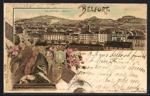 Lithographie Belfort, vue générale, Le Lion