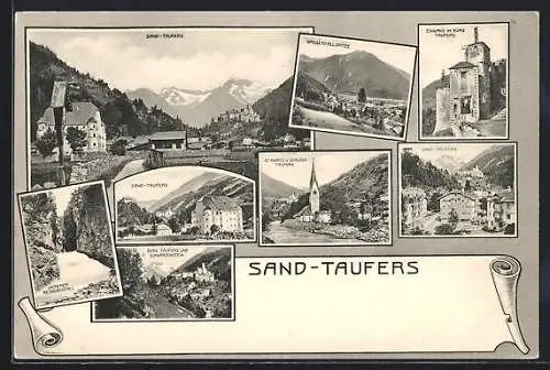 AK Sand in Taufers, Ortspartie, St. Moritz, Wasserfallspitze, Unterer Reinbachfall