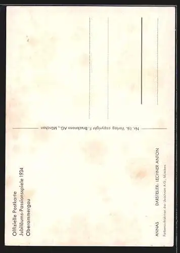 AK Oberammergau, Jubiläums-Passionsspiele 1934, Schauspieler Anton Lechner als Annas