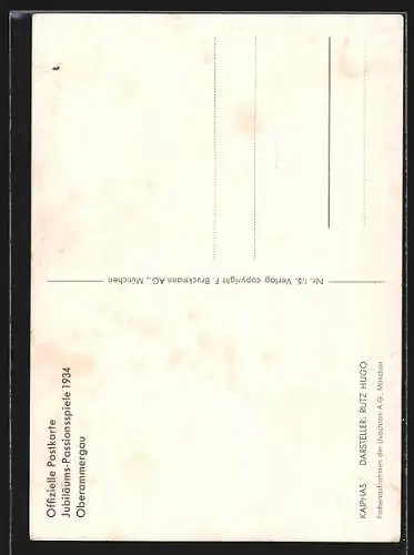 AK Oberammergau, Jubiläums-Passionsspiele 1934, Schauspieler Hugo Rutz als Kaiphas