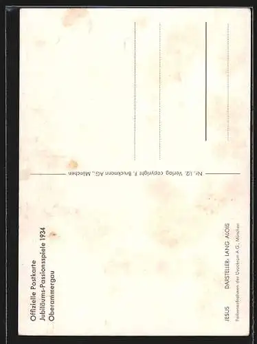 AK Oberammergau, Jubiläums-Passionsspiele 1934, Schauspieler Alois Lang als Jesus
