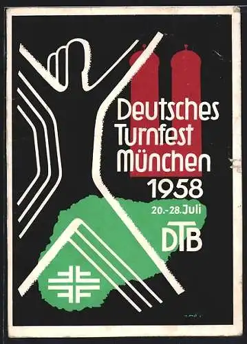 Künstler-AK München, Deutsches Turnfest 1958