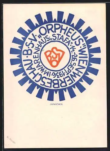 Künstler-AK Wien, Werbeschau B.S.V. Orpheus 1936 im Warenhaus Stafa Mariahilfer Strasse 120