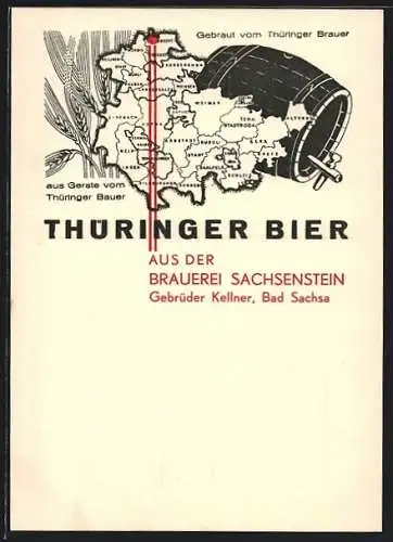 AK Bad Sachsa, Reklame Brauerei Sachsenstein, Landkarte mit Bierfass