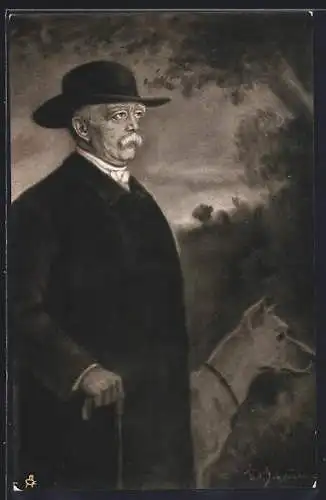 Künstler-AK Otto von Bismarck mit seinem Hund