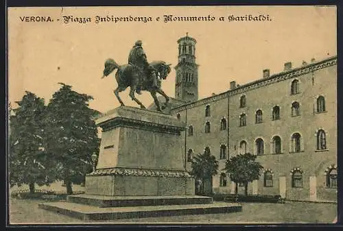 AK Verona, Piazza Indipendenza e Monumento a Garibaldi