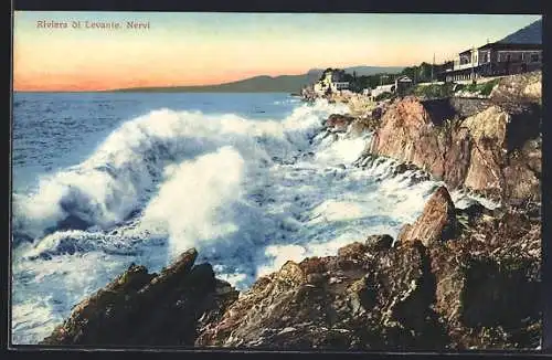 AK Nervi /Riviera di Levante, Brandung am späten Nachmittag