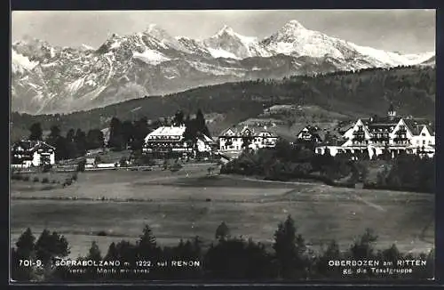 AK Oberbozen am Ritten, Ortsansicht gegen die Texelgruppe